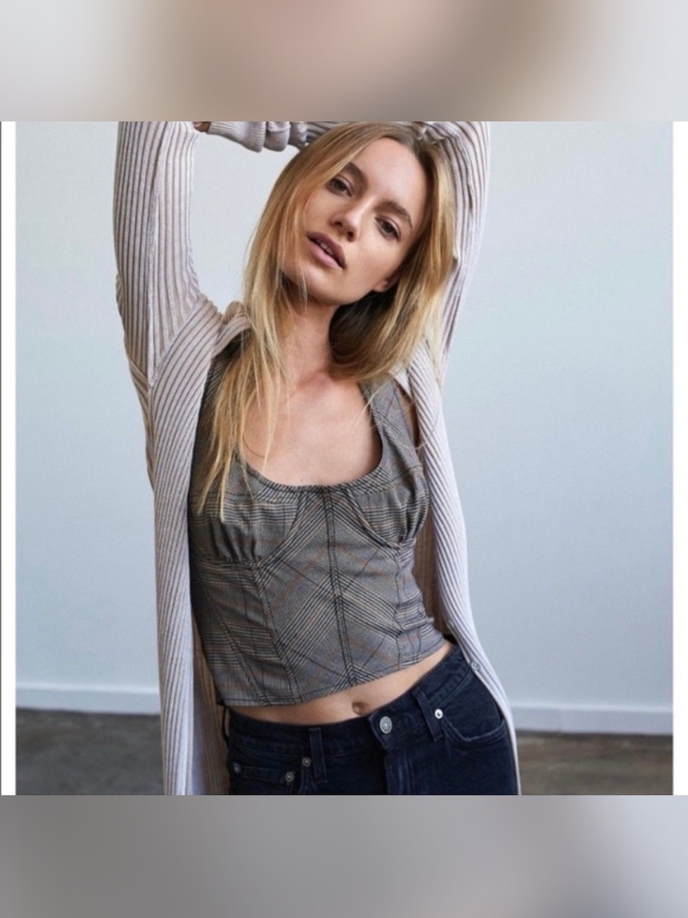 Free People Plaid Bustier Camisole in Gray and Tan
